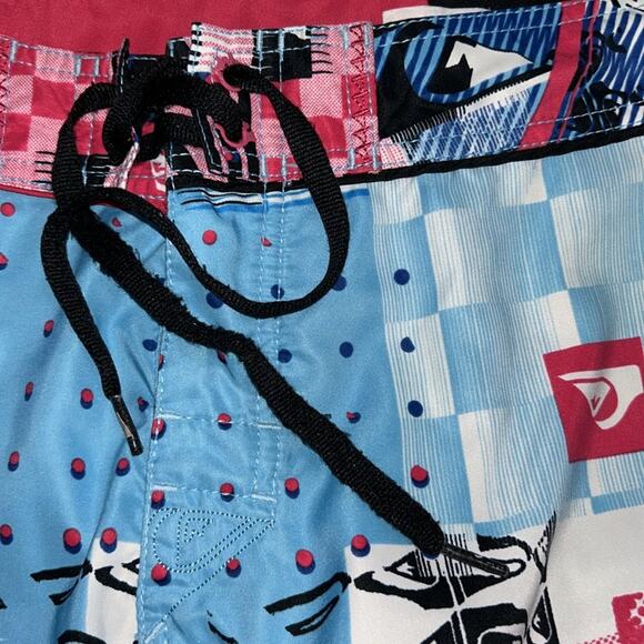 Quiksilver Blue and Pink Board Shorts Vibrant Patchwork Design Size 38 - Picture 5 of 7